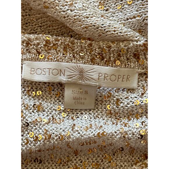 Boston Proper Metallic Gold Sequenced Light Weight Sweater S 90s Glam Holiday  - Picture 7 of 13
